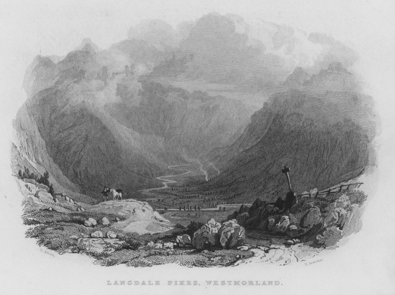 Langdale Pikes, Westmorland (gravür) by Thomas (after) Allom
