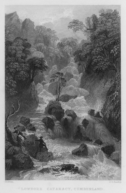 Lowdore Katarakt, Cumberland (gravür) by Thomas (after) Allom