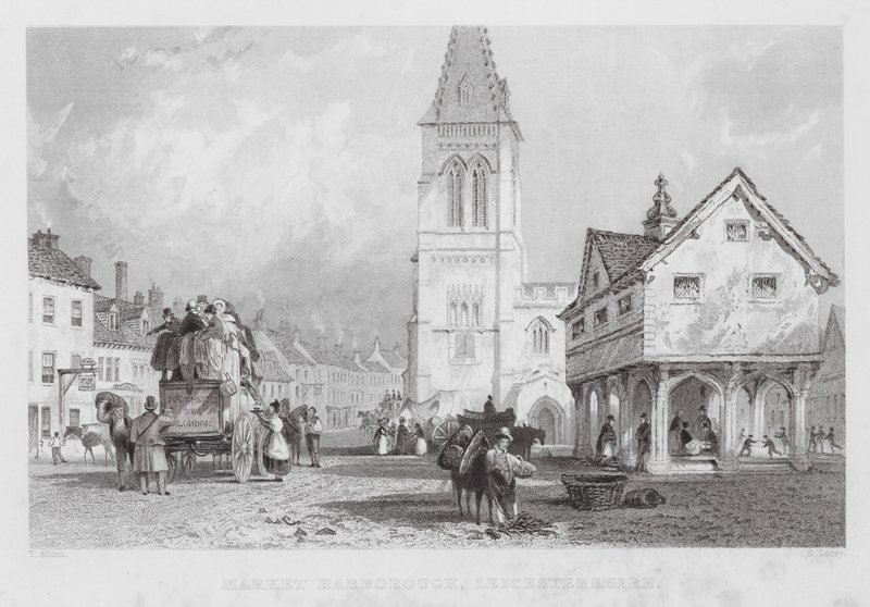 Pazar Harborough, Leicestershire (gravür) by Thomas (after) Allom
