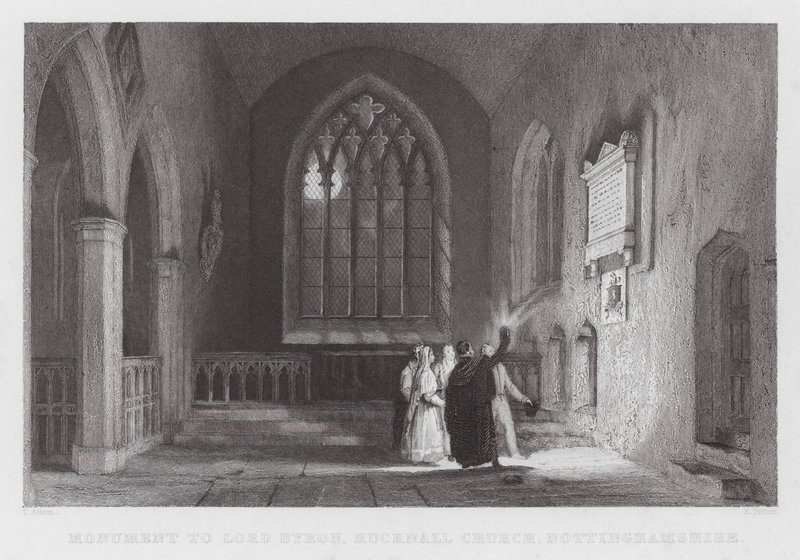 Lord Byron, Hucknall Kilisesi, Nottinghamshire Anıtı (gravür) by Thomas (after) Allom