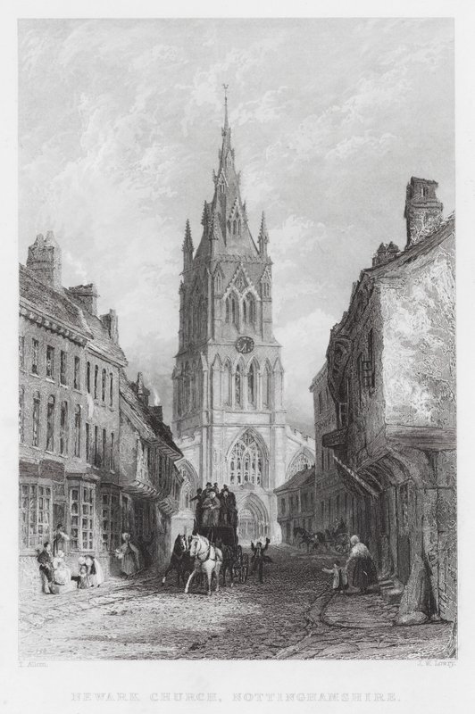Newark Kilisesi, Nottinghamshire (gravür) by Thomas (after) Allom