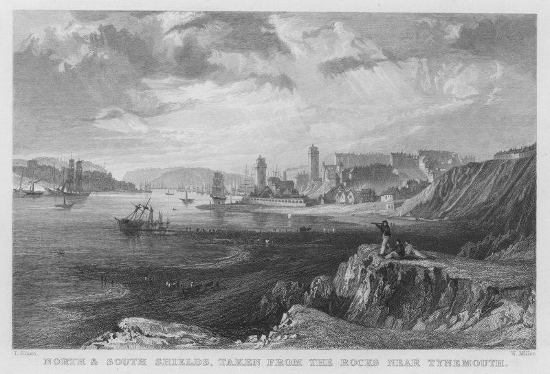 Tynemouth yakınlarındaki kayalardan alınan Kuzey ve Güney Kalkanları (gravür) by Thomas (after) Allom
