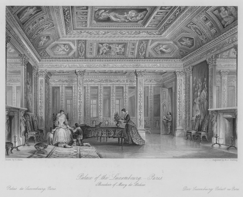 Lüksemburg Sarayı, Paris, Marie de Medicis Boudoir (gravür) by Thomas (after) Allom