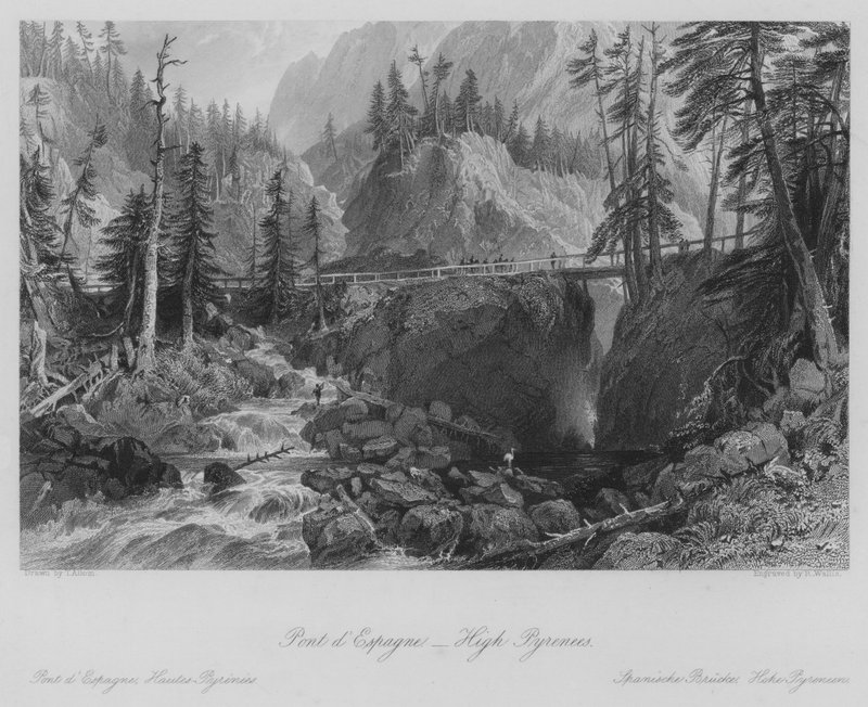 Pont d'Espagne, Yüksek Pireneler (gravür) by Thomas (after) Allom