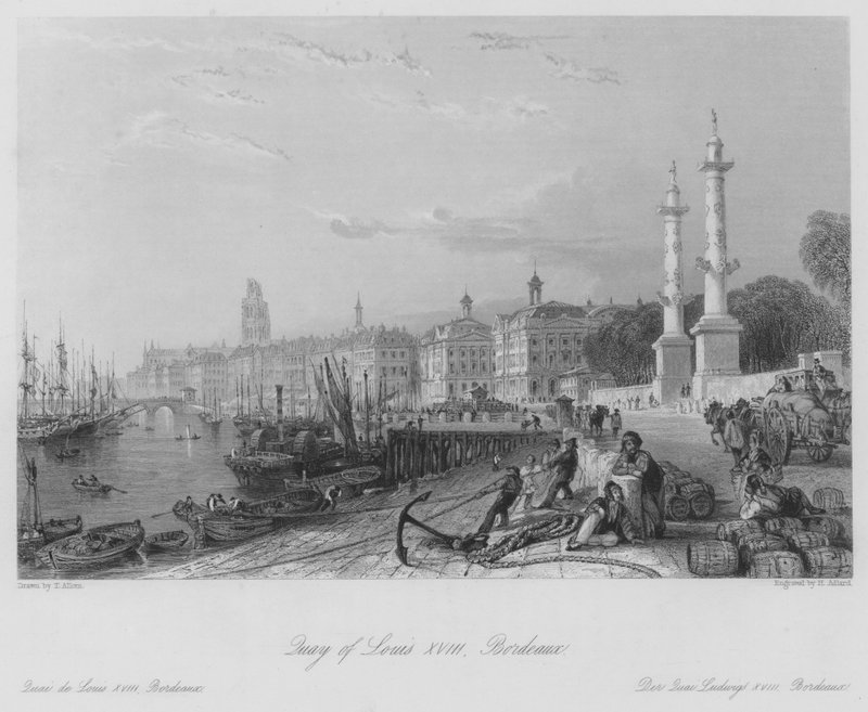 Louis XVIII Rıhtımı, Bordeaux (gravür) by Thomas (after) Allom