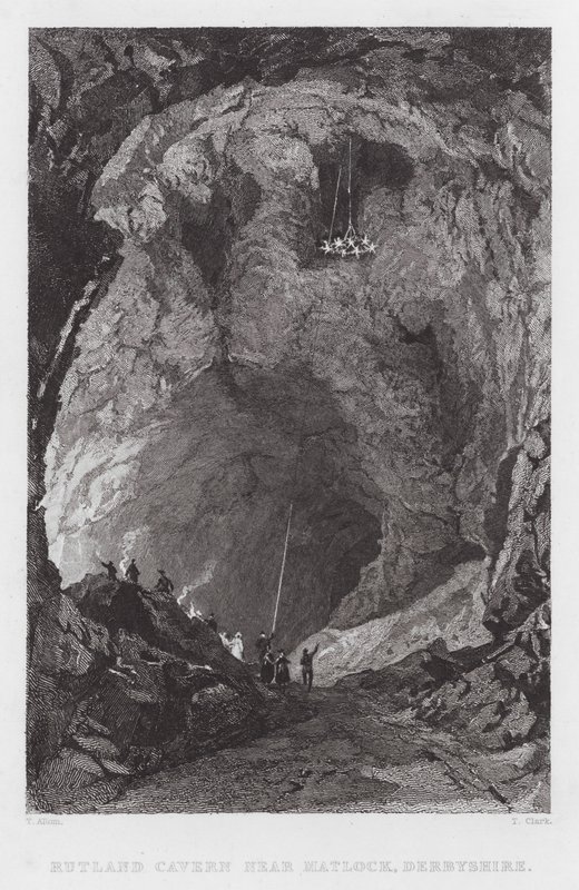 Rutland Mağarası, yakındaki Matlock, Derbyshire (gravür) by Thomas (after) Allom