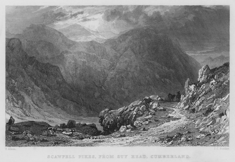 Scawfell Pikes, Arpacık Başından, Cumberland (gravür) by Thomas (after) Allom