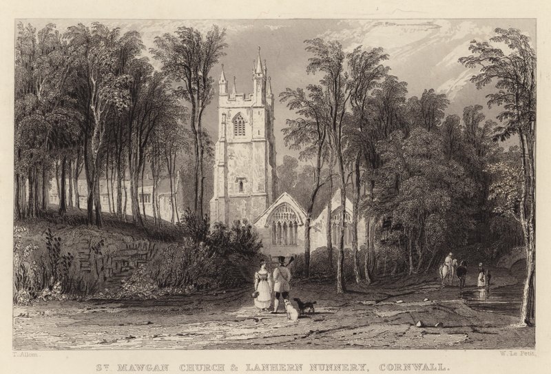 St Mawgan Kilisesi ve Lanhern Manastırı, Cornwall (gravür) by Thomas (after) Allom