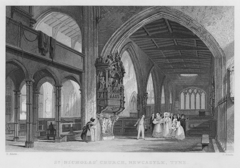 Aziz Nicholas Kilisesi, Newcastle, Tyne (gravür) by Thomas (after) Allom
