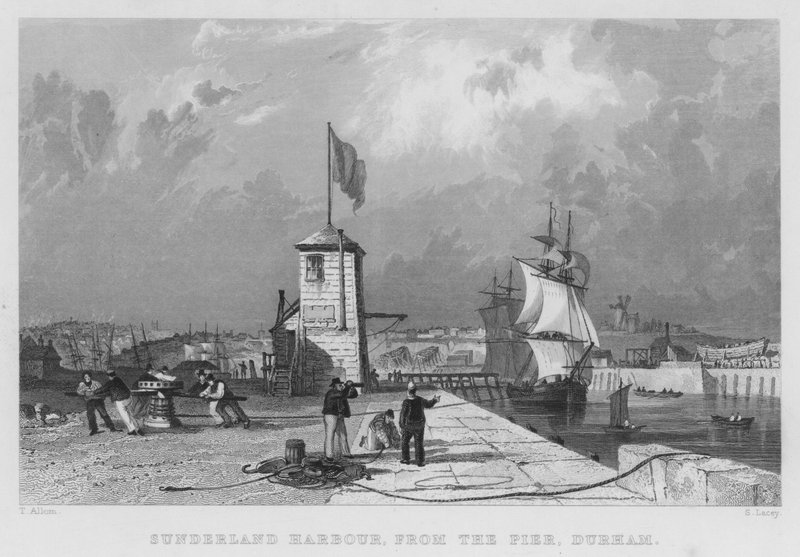 Sunderland Limanı, İskeleden, Durham (gravür) by Thomas (after) Allom