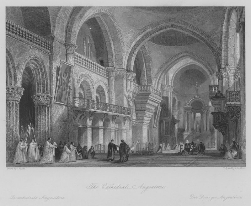 Katedral, Angouleme (gravür) by Thomas (after) Allom