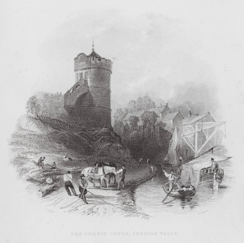Phoenix Kulesi, Chester Duvarları (gravür) by Thomas (after) Allom
