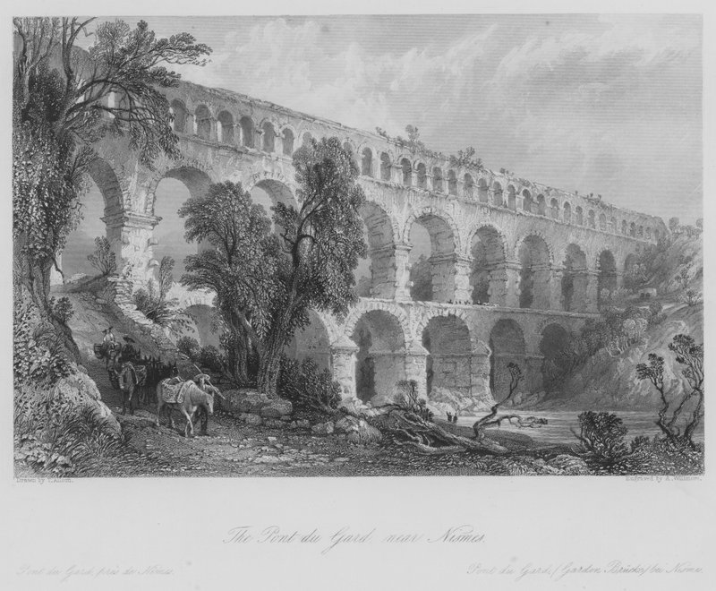 Nismes yakınlarındaki Pont du Gard (gravür) by Thomas (after) Allom