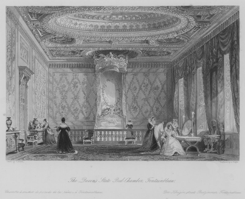 Kraliçe'nin Devlet Yatak Odası, Fontainbleau (gravür) by Thomas (after) Allom