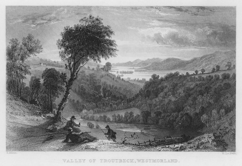 Troutbeck Vadisi, Westmorland (gravür) by Thomas (after) Allom
