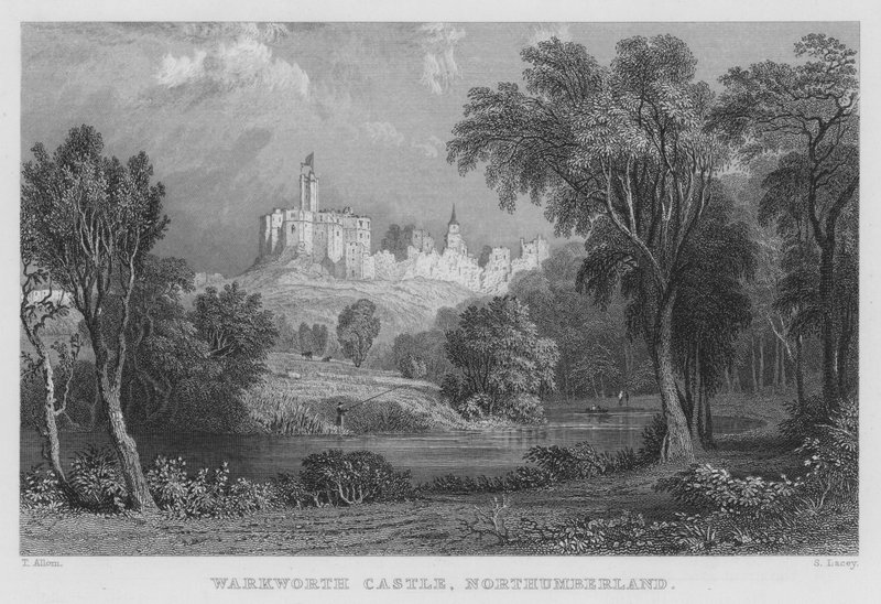 Warkworth Kalesi, Northumberland (gravür) by Thomas (after) Allom