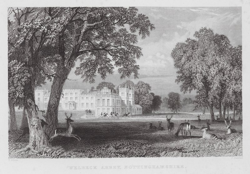 Welbeck Abbey, Nottinghamshire (engraving) by Thomas (after) Allom