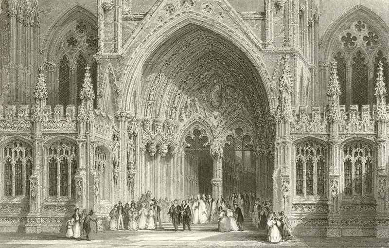 Entrance to Lincoln Cathedral  by Thomas Allom