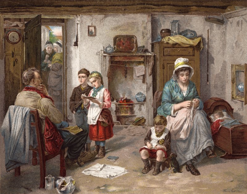 Kulübedeki Okul Kurulu (renkli taş) by Thomas Faed