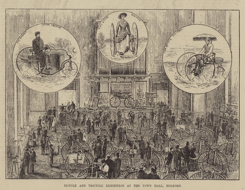 Holborn Belediye Binasında Bisiklet ve Üç Tekerlekli Bisiklet Sergisi by Thomas Harrington Wilson