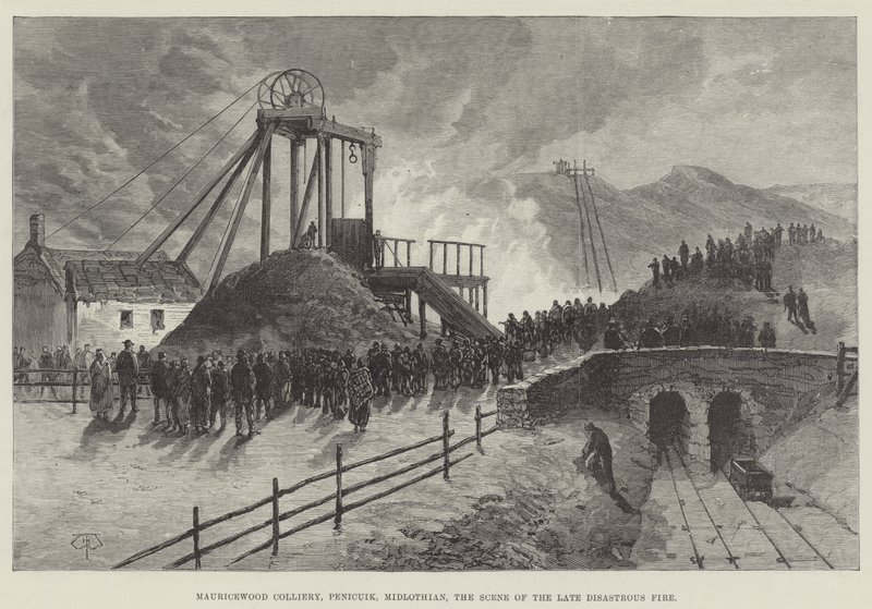 Mauricewood Colliery, Penicuik, Midlothian, Geç Felaket Ateşi Sahnesi by Thomas Harrington Wilson