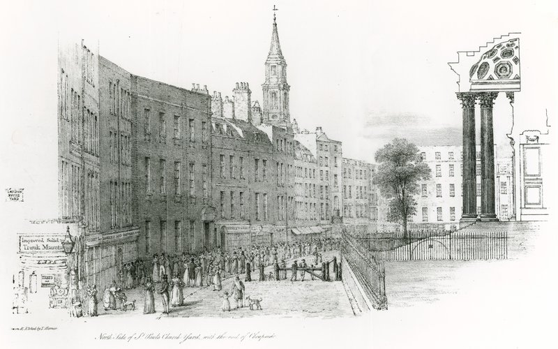 St Paul Katedrali'nin kuzey tarafı, Londra, Cheapside'ın sonu ile kilise avlusu by Thomas Hornor