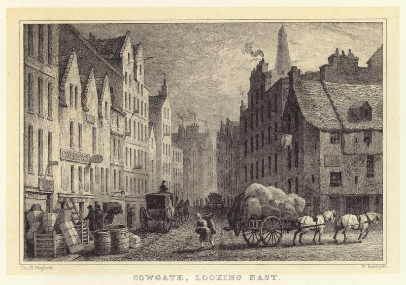 Cowgate, doğuya bakıyor (gravür) by Thomas Hosmer (after) Shepherd