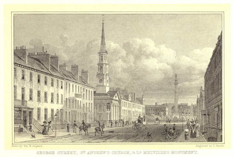 George Street, St Andrew Kilisesi ve Lord Melville Anıtı (gravür) by Thomas Hosmer (after) Shepherd