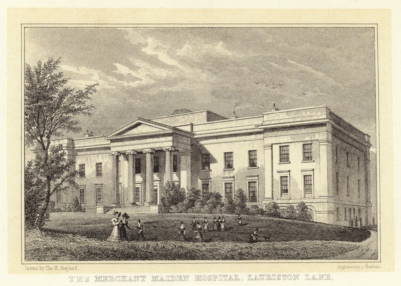 Merchant Maiden Hastanesi, Lauriston Lane (gravür) by Thomas Hosmer (after) Shepherd