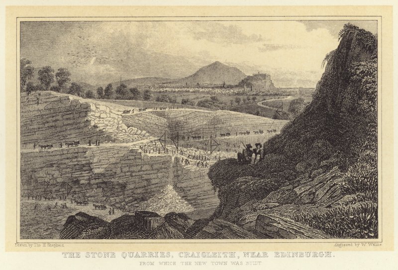 New Town inşa edildiği Edinburgh yakınlarındaki Craigleith, Taş Ocakları (gravür) by Thomas Hosmer (after) Shepherd