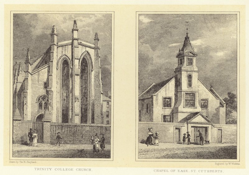 Trinity Koleji Kilisesi; Kolaylık Şapeli, St Cuthberts (gravür) by Thomas Hosmer (after) Shepherd
