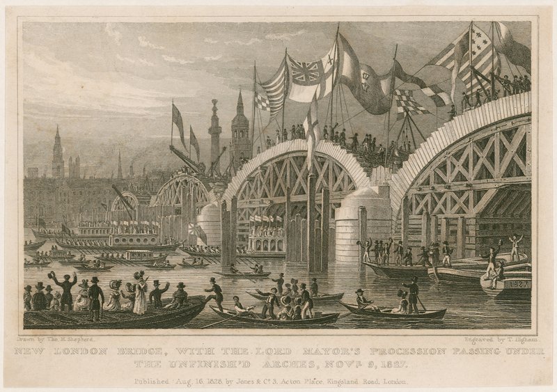 New London Bridge inşaatı, 9 Kasım 1827 by Thomas Hosmer Shepherd
