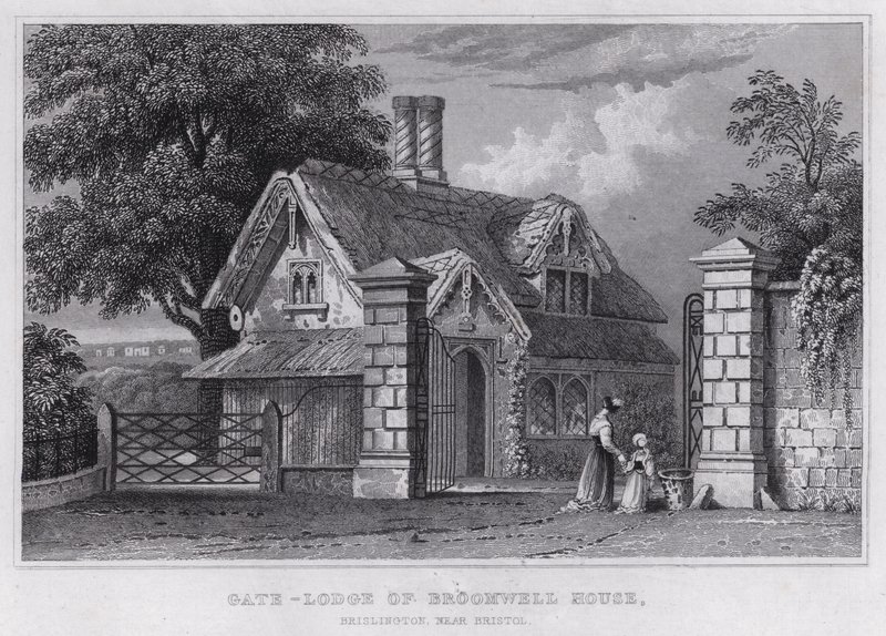 Gate-Lodge of Broomwell House, Brislington, Bristol yakınında (gravür) by Thomas Hosmer Shepherd