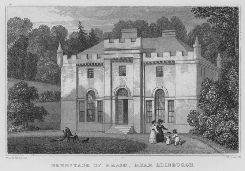 Hermitage of Braid, Edinburgh yakınlarında (gravür) by Thomas Hosmer Shepherd