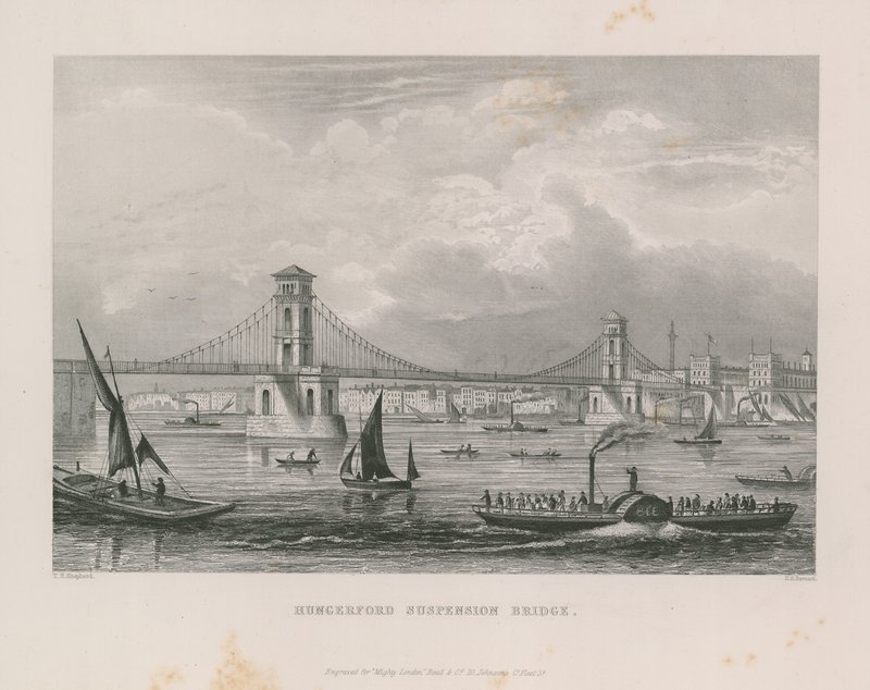 Thames'i geçen Hungerford Asma Köprüsü by Thomas Hosmer Shepherd