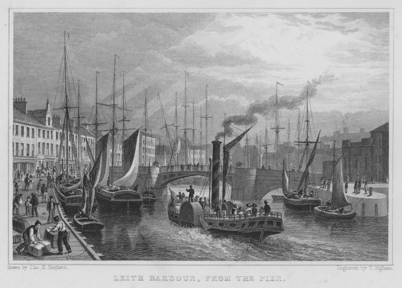 Leith Harbour, İskeleden (gravür) by Thomas Hosmer Shepherd