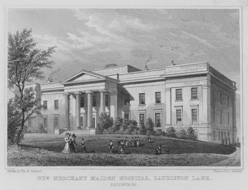 New Merchant Maiden Hastanesi, Lauriston Lane, Edinburgh (gravür) by Thomas Hosmer Shepherd
