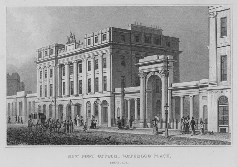 Yeni Postane, Waterloo Place, Edinburgh (gravür) by Thomas Hosmer Shepherd