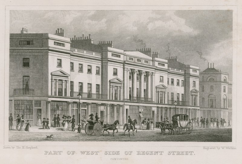 Regent Street, Londra'nın batı tarafının bir parçası by Thomas Hosmer Shepherd