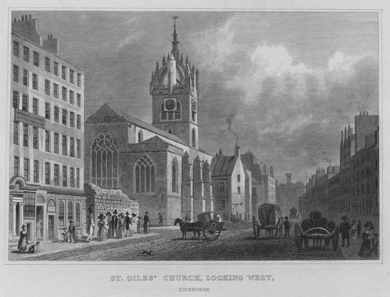 St Giles' Kilisesi, Batı'ya bakıyor, Edinburgh (gravür) by Thomas Hosmer Shepherd