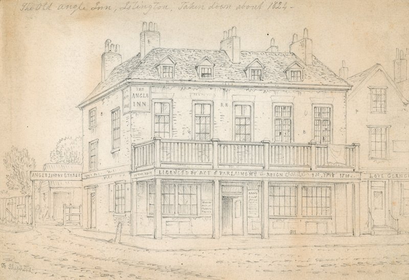 Angel Inn, Islington (kağıt üzerine mürekkep) by Thomas Hosmer Shepherd