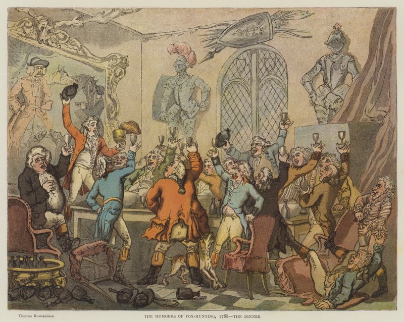 Tilki Avının Mizahları, 1788, Akşam Yemeği (chromolitho) by Thomas Rowlandson