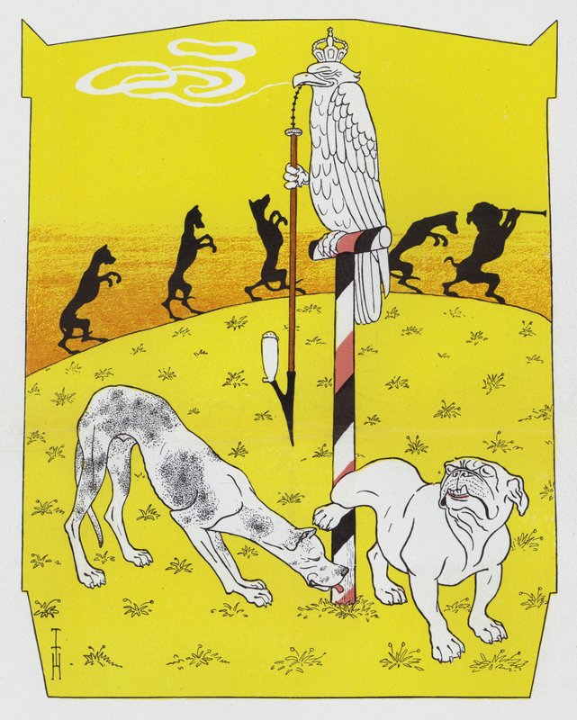 Alman Mastiff ve İngiliz Bulldog (renkli taş) by Thomas Theodor Heine