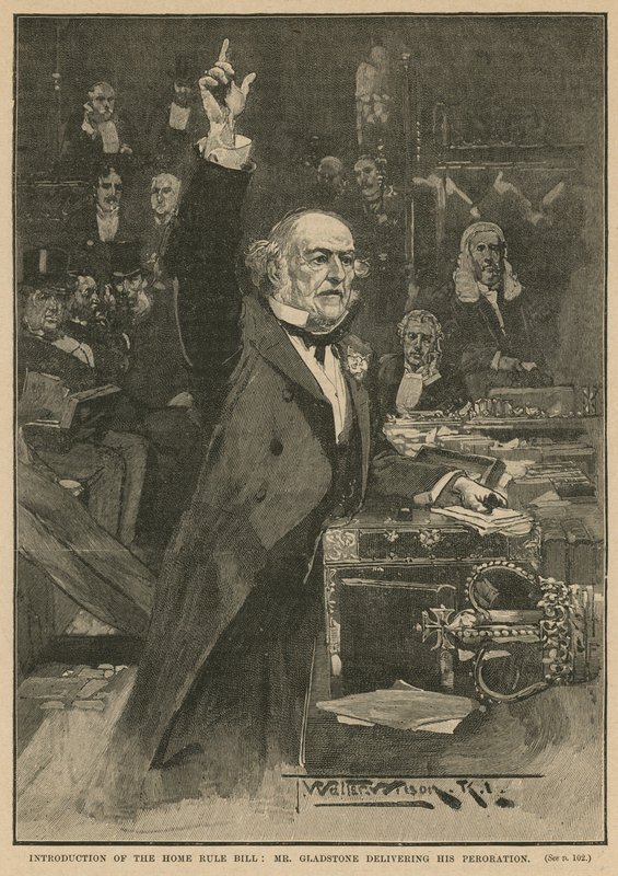 Ev Kuralı Tasarısının Tanıtımı - Bay Gladstone konuşmasını sunarken by Thomas Walter Wilson
