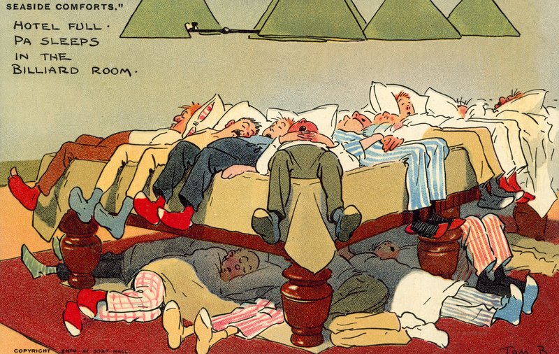 Hotel Full, Pa bilardo salonunda uyur (chromolitho) by Tom Browne