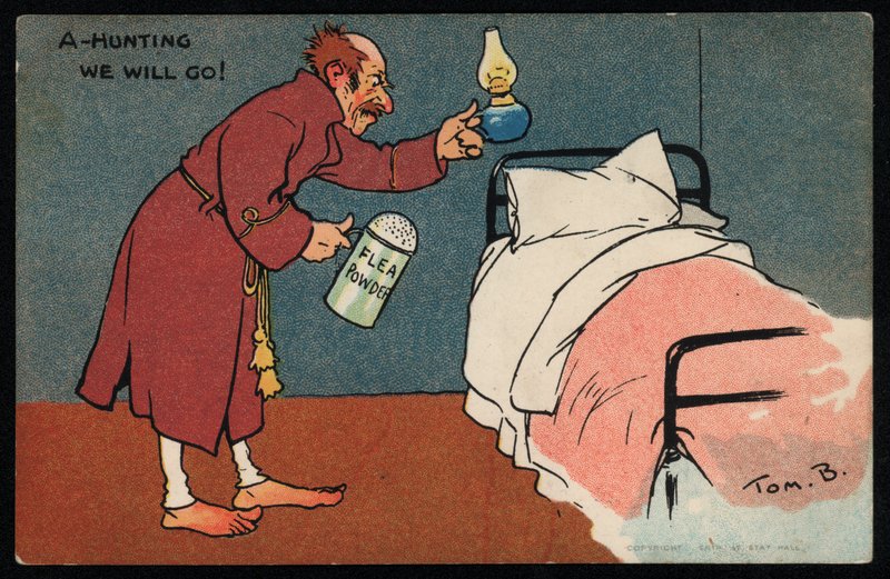 Yatağında pire avlayan adam (chromolitho) by Tom Browne