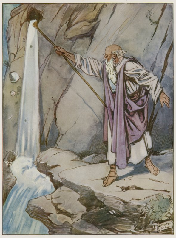 Musa su getirmek için kayaya vuruyor by Tony Sarg