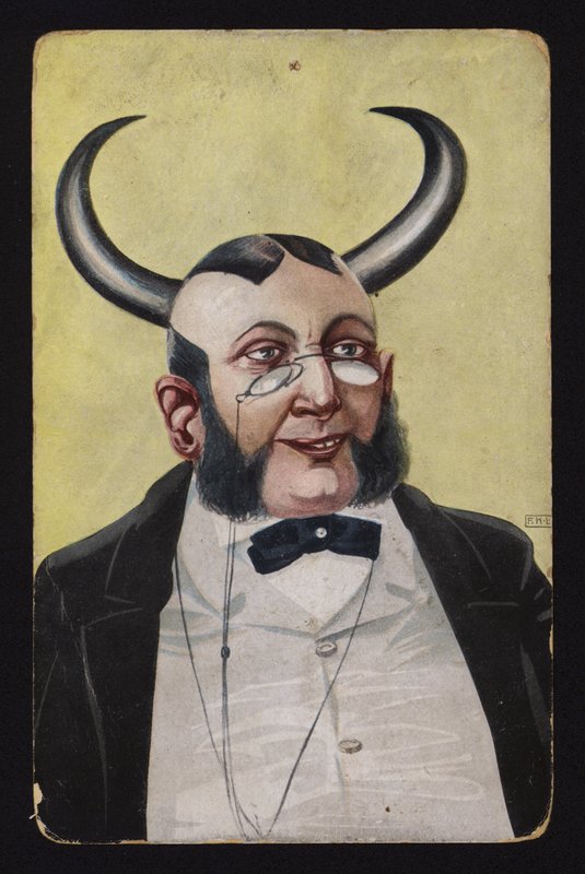 Şeytan veya iblis boynuzlu adam (renkli taş) by Josef Eberz