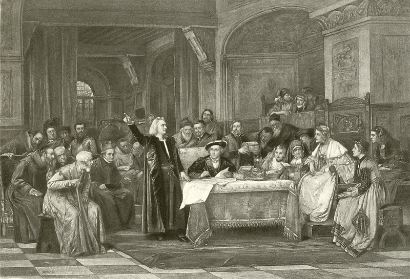 Columbus before Isabella (gravure) by Vaclav Brozik