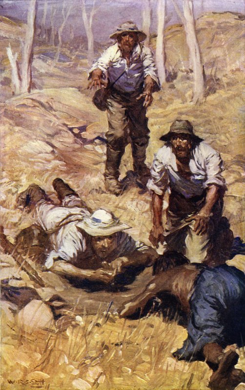 Kaptan Gray ve ekibi su buluyor (renkli taş) by W.R.S. (after) Stott